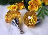 ~LARGE Set Of 2 Amber Solid Crystal Glass DrawerDoor Pull