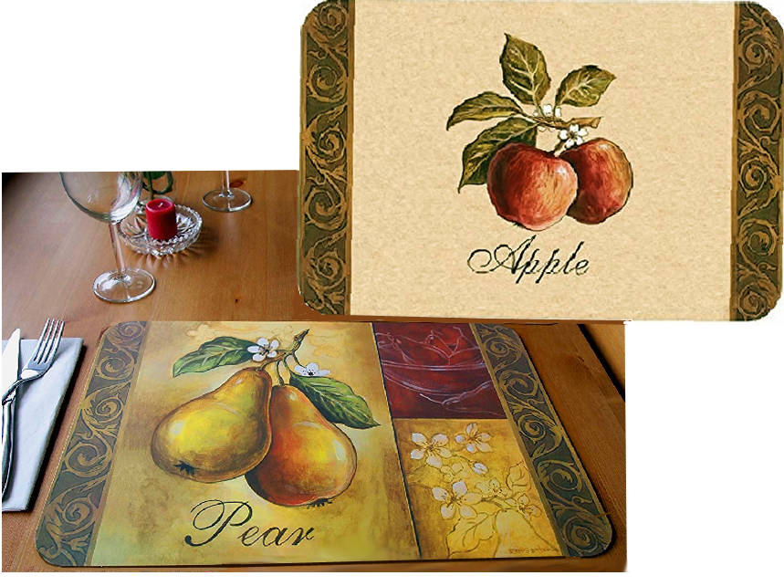 * 4 Heirloom Pear Apple Reversible Plastic Placemats * 4 Heirloom Pear Apple Reversible Plastic Placemats
