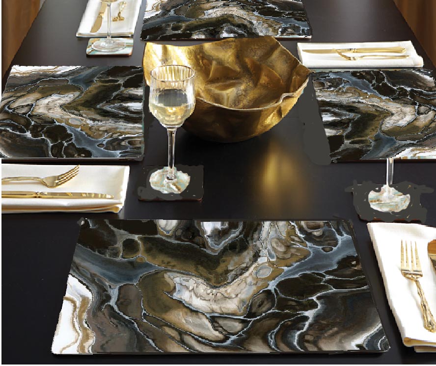 ! - Black Fluidity Granite Marble Heavy Duty Plastic Placemats ! - Black Fluidity Granite Marble Heavy Duty Plastic Placemats