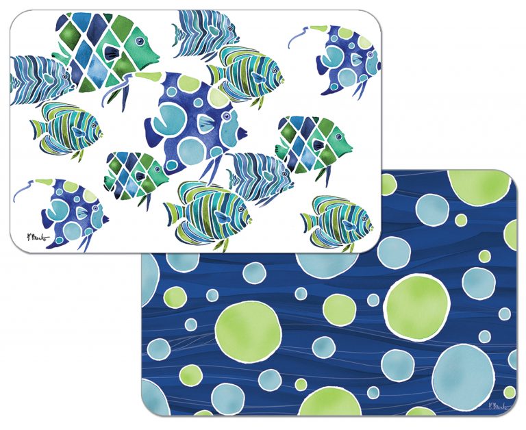 ! 4 Blue and White Fish Placemats Tahiti Blues