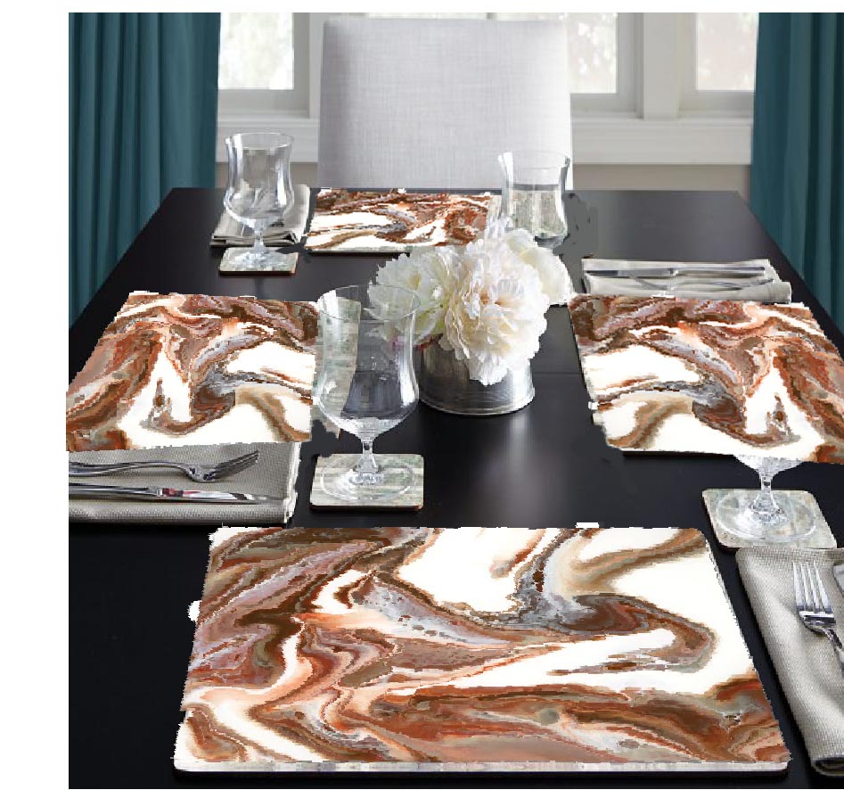 ! - Brown Swirl Marble-Granite Look Heavy Duty Plastic Placemats ! - Brown Swirl Marble-Granite Look Heavy Duty Plastic Placemats