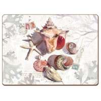 ! 4 Cork Back Hardboard Placemats Beach Sand Seashells